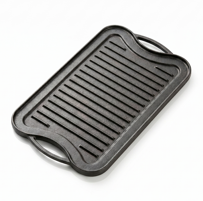 Reversible Cast Iron Griddle for Indoor Stovetop & Outdoor Grill – 46cm x 25cm Dual-Sided Surface