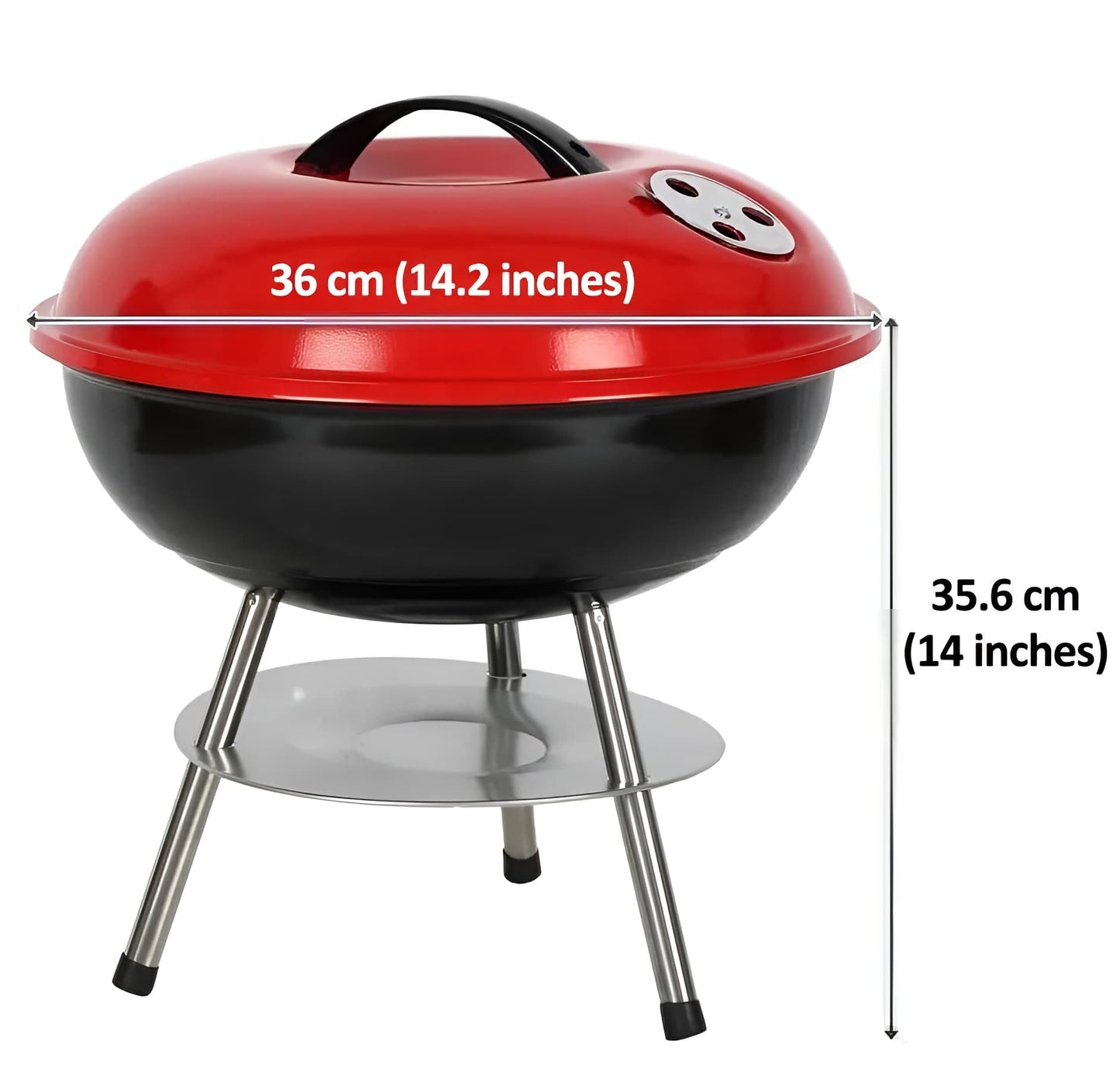 Portable 36 cm Charcoal Camping BBQ Grill, Small Round Charcoal Kettle Grill for Outdoor Use