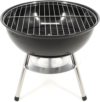 Portable 36 cm Charcoal Camping BBQ Grill, Small Round Charcoal Kettle Grill for Outdoor Use