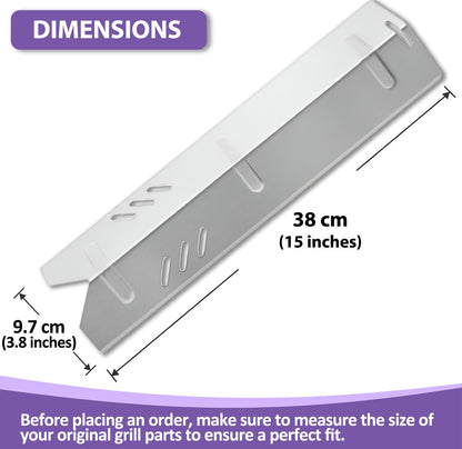 Set of 4 Replacement Heat Plates (38cm) for Dyna-Glo DGF510SSP, DGF510SSP-D, Uniflame, Backyard Grill BY12-084-029-98, Broilmaster and Others, Stainless Steel