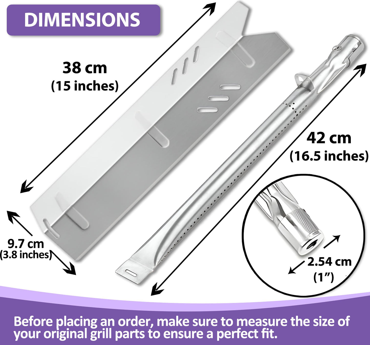 Set of 4 Replacement Heat Plates and Burners for Uniflame, Better Home and Garden, Dyna Glo, Backyard Grill and Other Grills, Stainless Steel