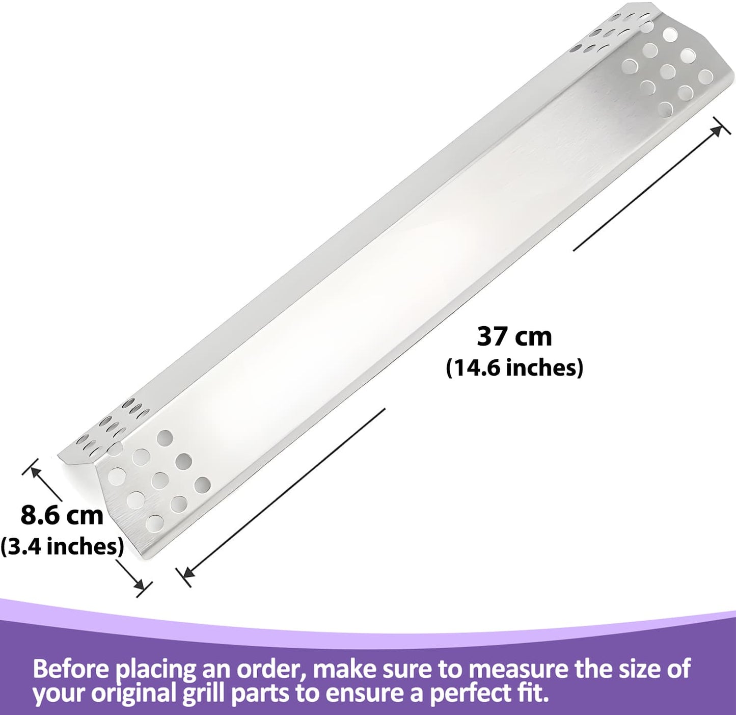 4-Pack Stainless Steel Heat Shield 37cm x 8.6cm Replacement for Sunbeam, Nexgrill, Grill Master, Charbroil, Kitchen Aid, Members Mark, Uberhaus Gas Grills