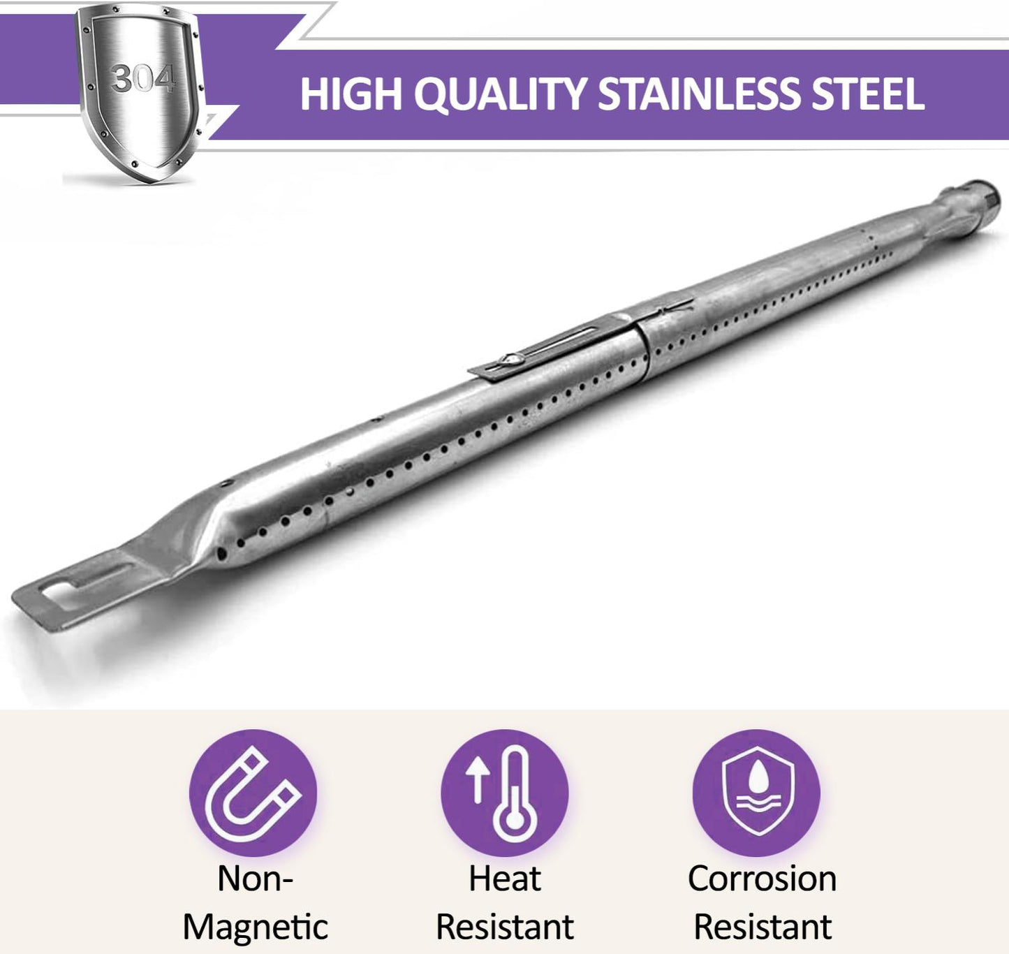Universal Stainless Steel Tube Burners Length Extends 35.5 cm to 48.5 cm for Gas Grill Models from Nexgrill, Brinkmann, Dyna-Glo, and Other Manufacturers (Set of 3)