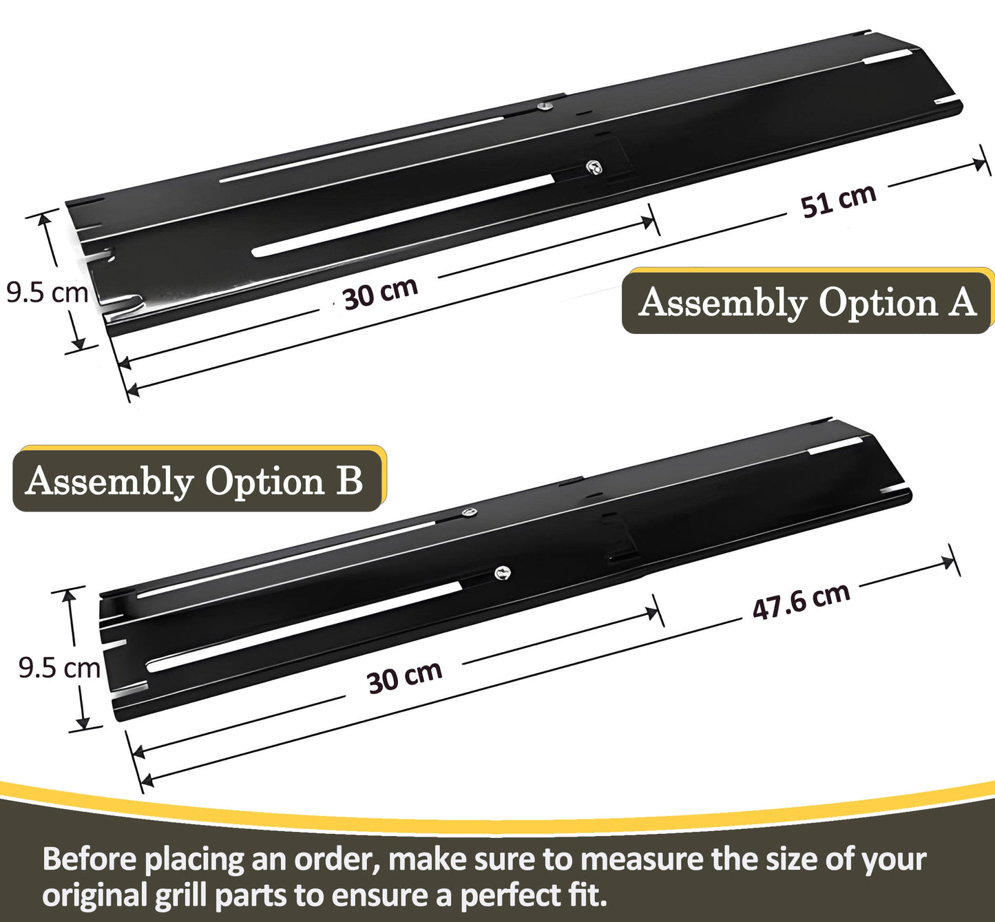 Set of 3 Adjustable Porcelain Steel Burner Covers / Flavorizer Bars, and Stainless-Steel Burners (2.54 cm Diameter) for BBQ Gas Grills, Universal-Fit Parts