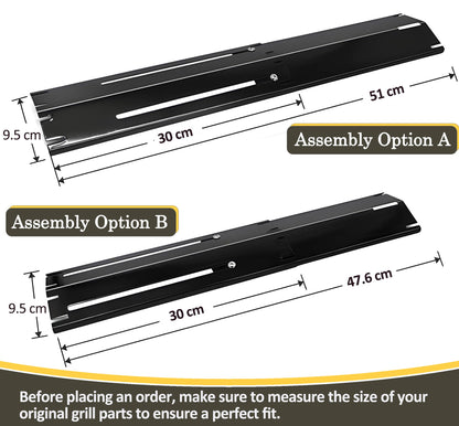 Set of 3 Adjustable Porcelain Steel Burner Covers / Flavorizer Bars, and Stainless-Steel Burners (1.27 cm Diameter) for BBQ Gas Grills, Universal-Fit Parts