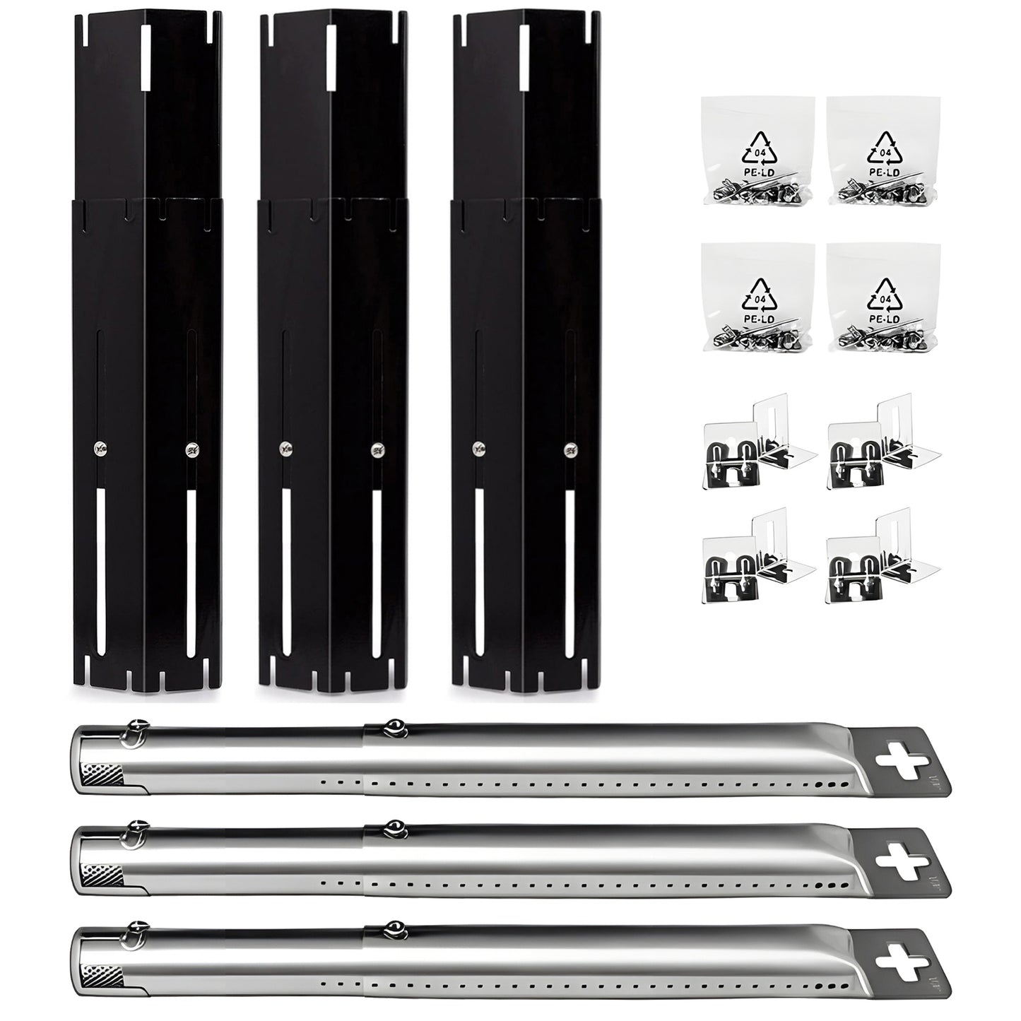3-pack adjustable porcelain heat plates 30-51 cm & stainless steel burners 36-45 cm for Weber Char-Broil gas grills.