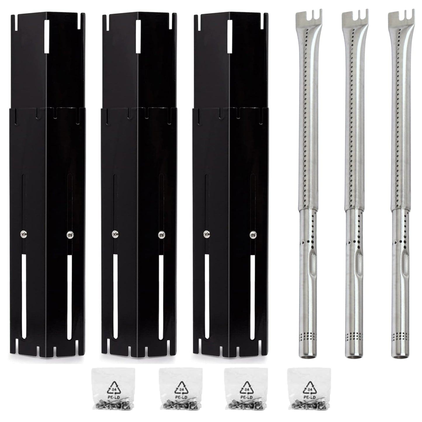 3-pack adjustable porcelain heat plates 30-51 cm & stainless steel burners 36-45 cm for Weber Char-Broil gas grills.