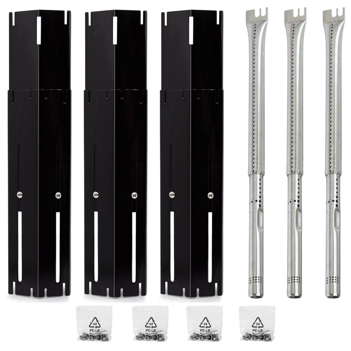3-pack adjustable porcelain heat plates 30-51 cm & stainless steel burners 36-45 cm for Weber Char-Broil gas grills.
