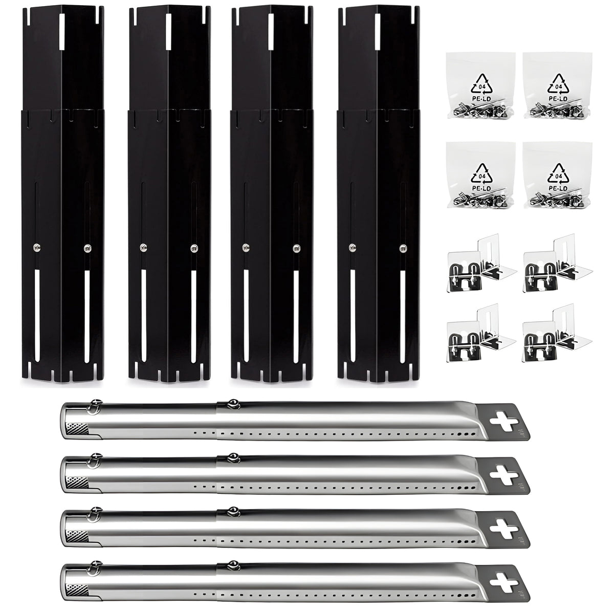 4-pack adjustable porcelain heat plates 30-51 cm & stainless steel burners 36-45 cm for Weber Char-Broil gas grills.
