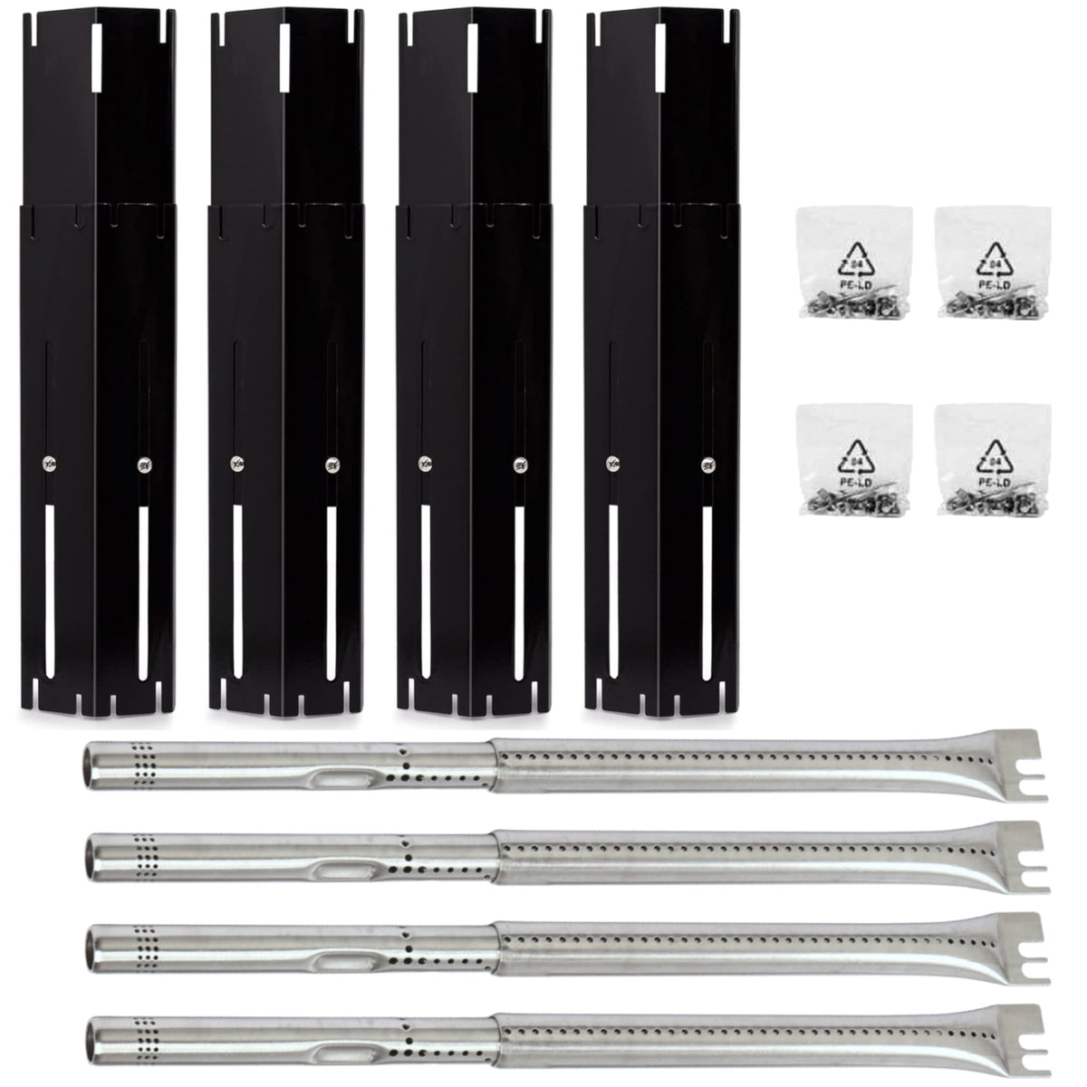 4-pack adjustable porcelain heat plates 30-51 cm & stainless steel burners 36-45 cm for Weber Char-Broil gas grills.