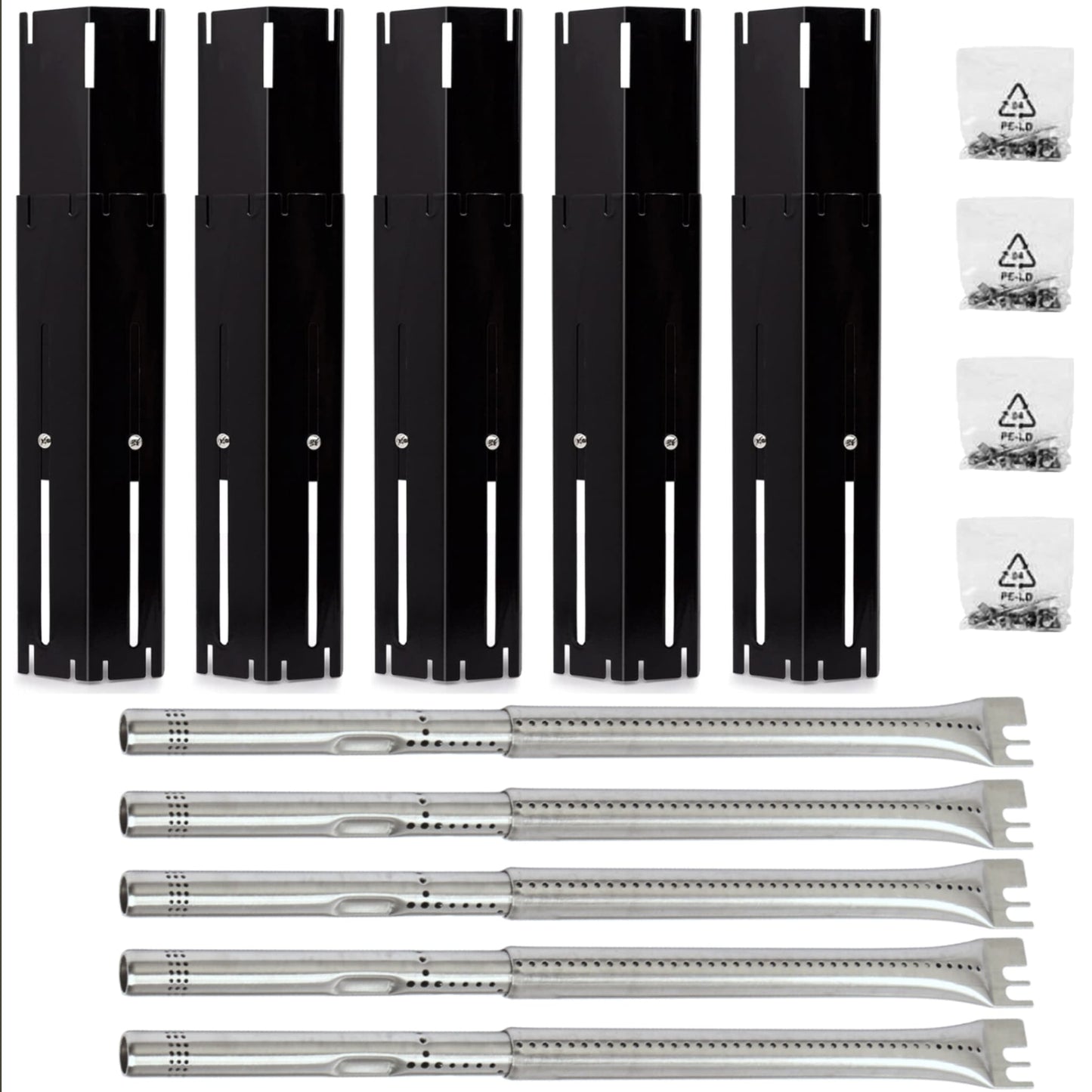 5-pack adjustable porcelain heat plates 30-51 cm & stainless steel burners 36-45 cm for Weber Char-Broil gas grills.