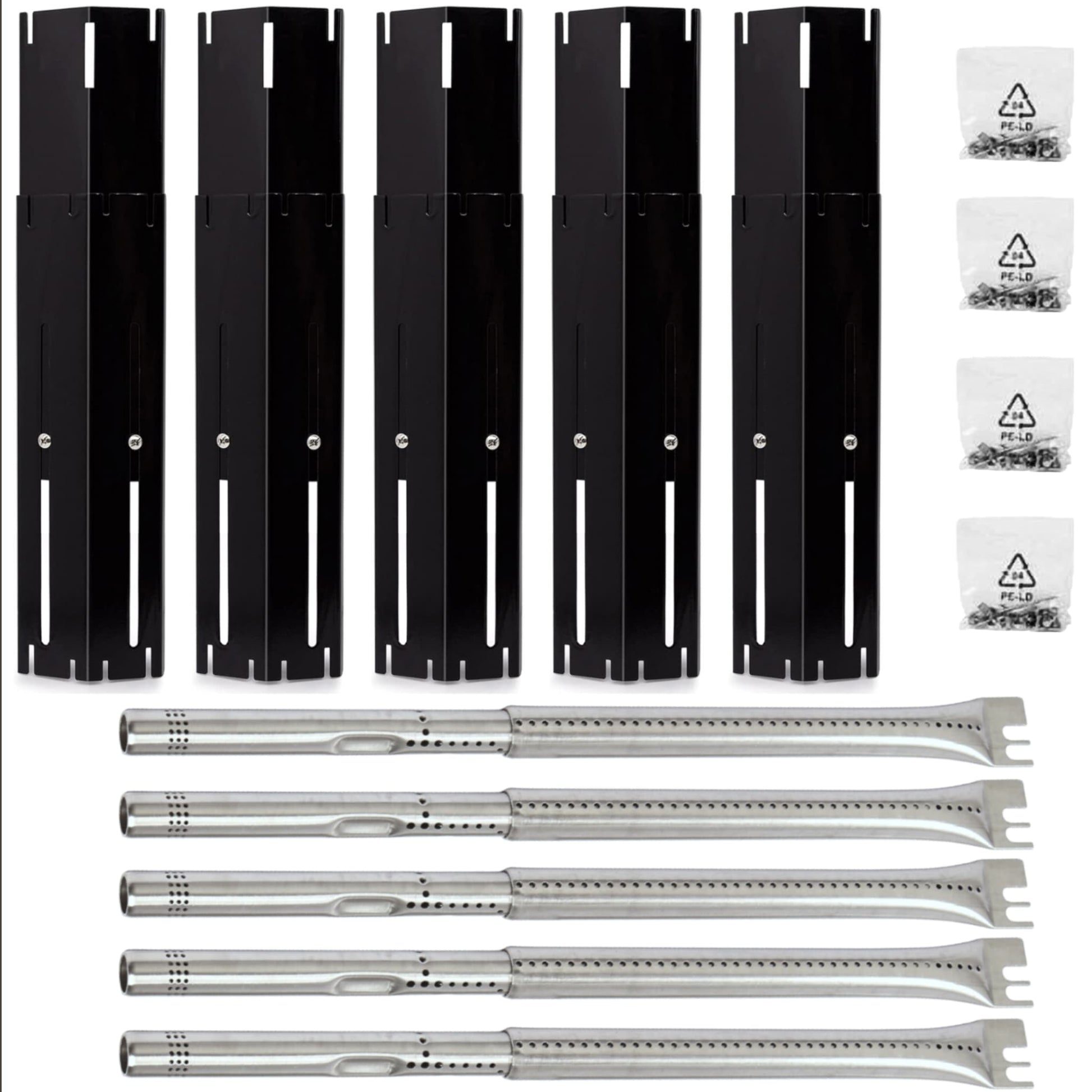 5-pack adjustable porcelain heat plates 30-51 cm & stainless steel burners 36-45 cm for Weber Char-Broil gas grills.