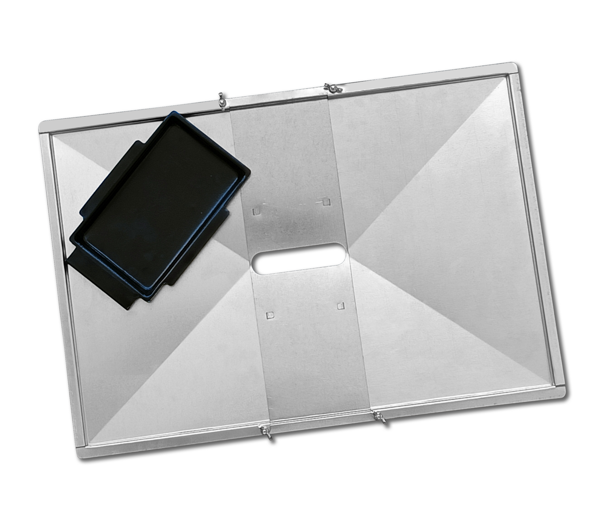 Adjustable steel grease drip tray 41-51 cm with catch cup for 2-3 burner Weber, Napoleon, Char-Broil & gas grills.