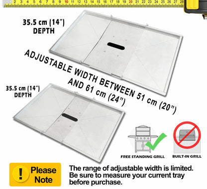 Replacement Grease Tray with Adjustable Length for Grills from Biltema, Lucifer, Napolean, Landmann and more, (51 cm to 61 cm) x 35.5 cm