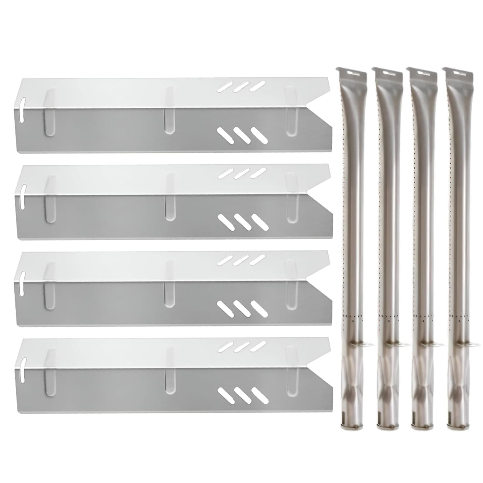 4-pack stainless steel heat plates & 4-pack burners replacing 55-23-031 & 55-10-156 for Backyard Grill & Dyna-Glo gas grills.