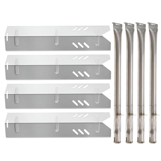 4-pack stainless steel heat plates & 4-pack burners replacing 55-23-031 & 55-10-156 for Backyard Grill & Dyna-Glo gas grills.