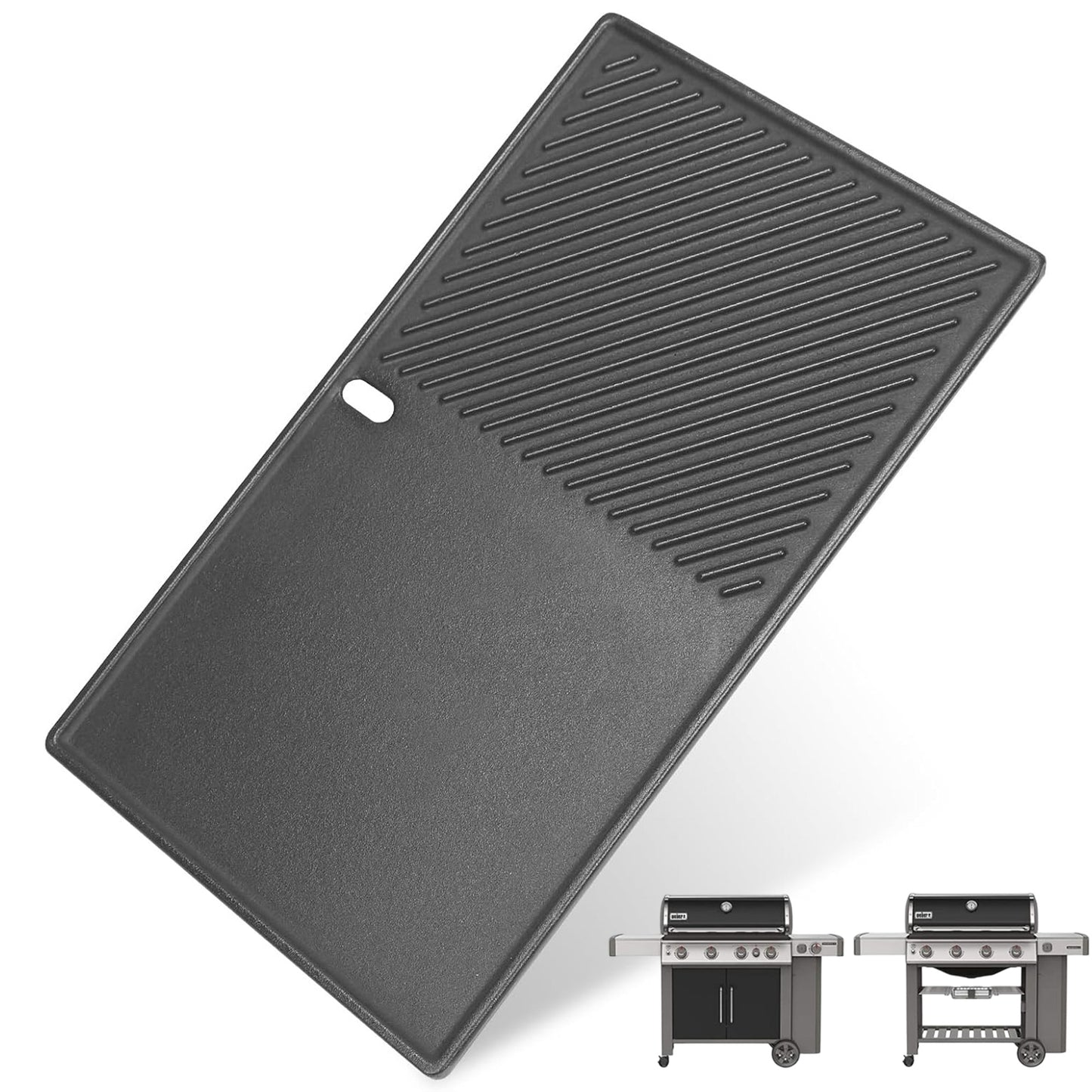 Dual-sided cast iron griddle 48x28.5 cm for Weber Genesis II 400 series grills, replaces 66089 & 66097.
