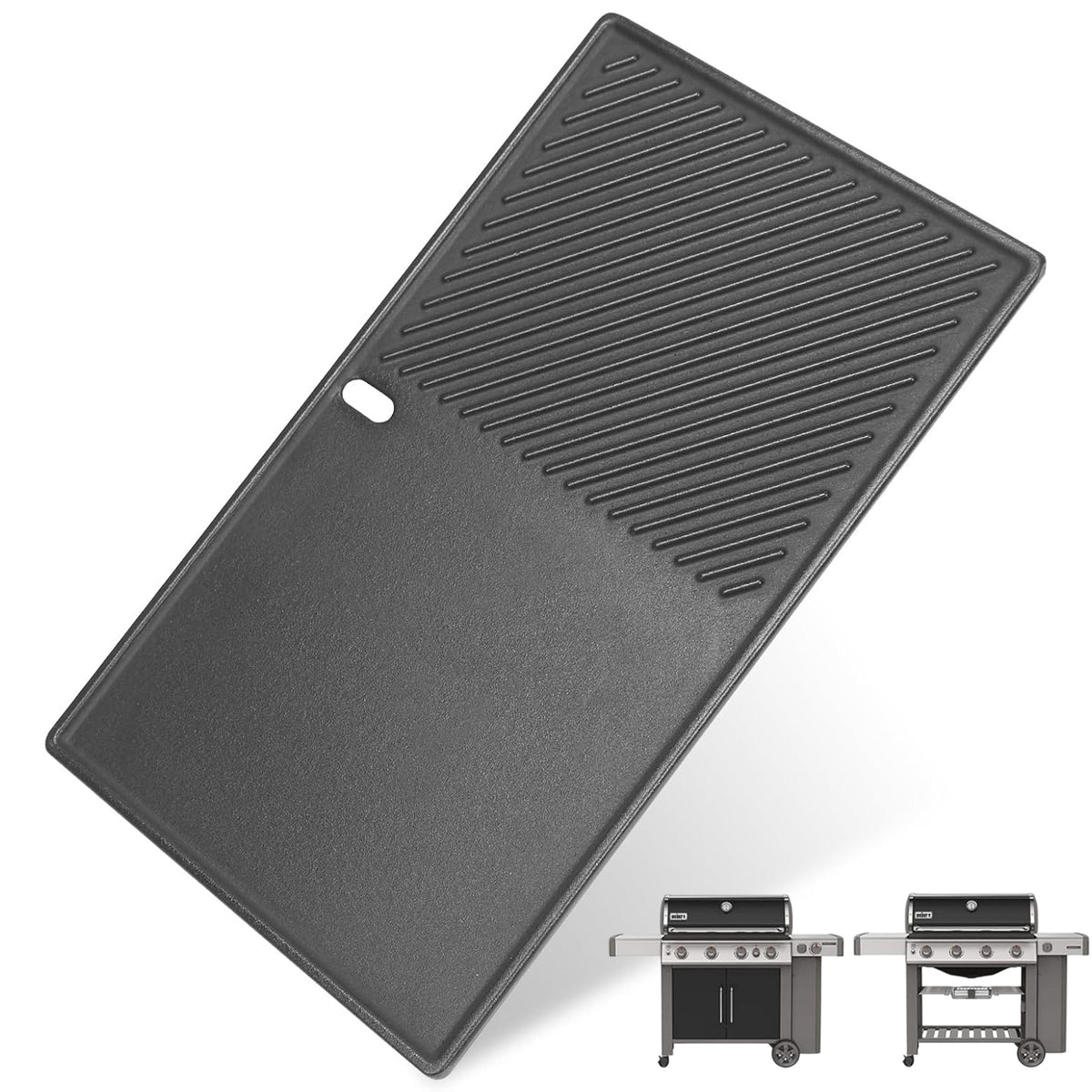 Dual-sided cast iron griddle 48x28.5 cm for Weber Genesis II 400 series grills, replaces 66089 & 66097.