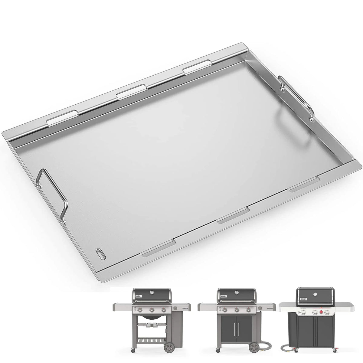 Full-size deep stainless steel griddle insert 67x47.6 cm for Weber Genesis 300 grills, replaces Weber 6788.