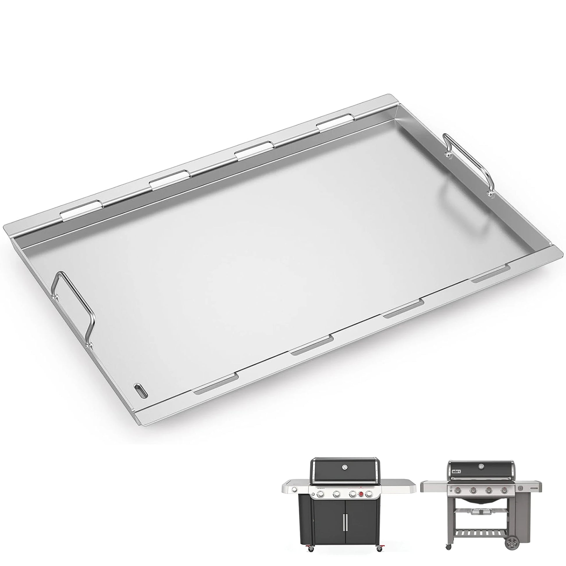 Full-size deep stainless steel griddle insert 82.5x47.2 cm for Weber Genesis 400 series grills, replaces Weber 6789.