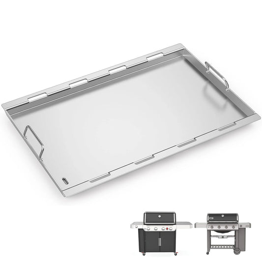 Full-size deep stainless steel griddle insert 82.5x47.2 cm for Weber Genesis 400 series grills, replaces Weber 6789.