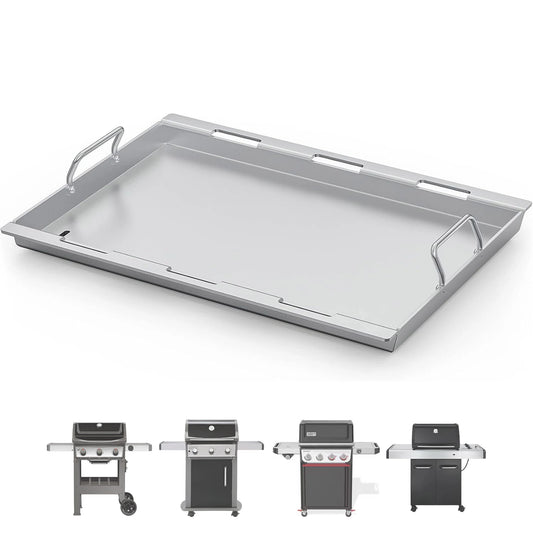 Full-size deep stainless steel griddle insert 59x44 cm for Weber Spirit 300/400 grills, replaces Weber 6787.