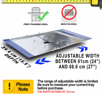 Replacement Grease Tray with Adjustable Length for Grills from Biltema, Lucifer, Napolean, Landmann and more, (61 cm to 68.6 cm) x 39.4 cm