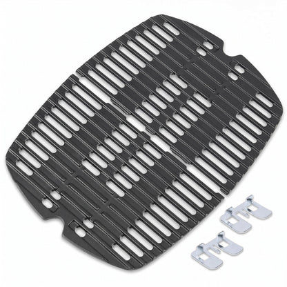 Cast iron grill grates set replacing Weber 7644 for Q100, Q120, Q1000, and Q1200 series gas grills 2-piece set.