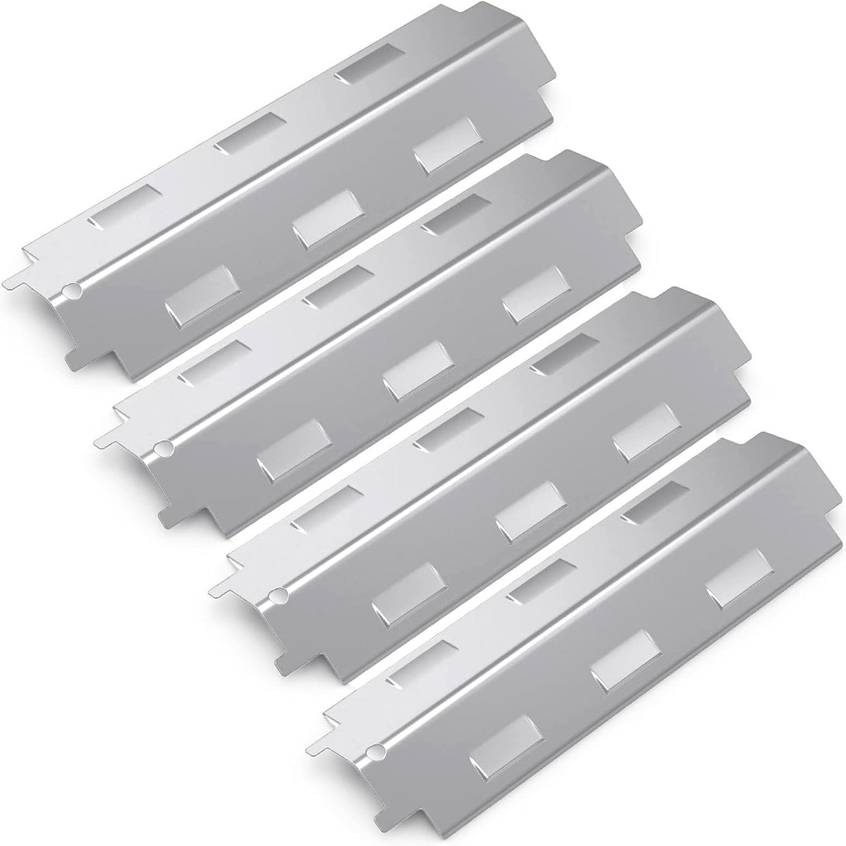 4-pack stainless steel heat plates measuring 37.15x10.8 cm replacing G430-0005-W1/98531 for Master Forge & Kenmore gas grills.