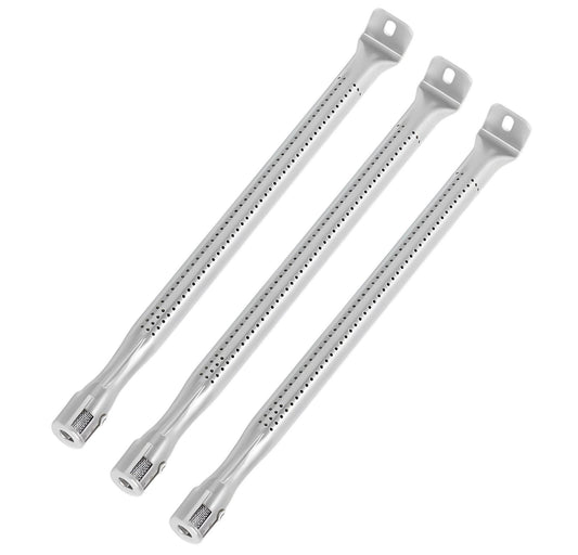 Set of 3 high-quality stainless steel replacement grill burners on a white background, designed for Napoleon Freestyle 365, Legend 365, and Rogue 425 series grills.