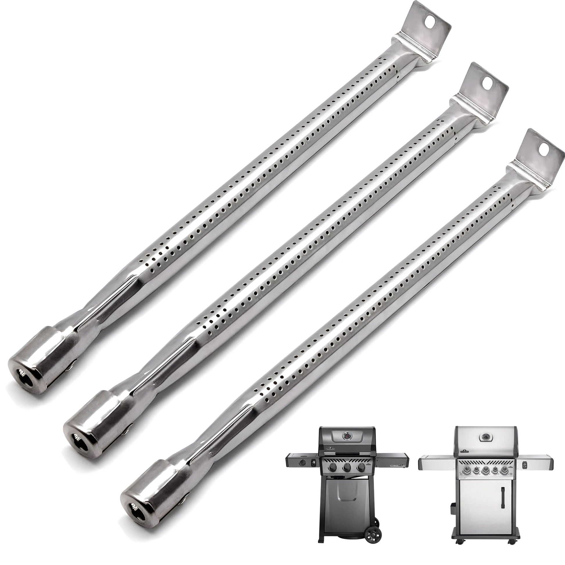 3-pack stainless steel burners replacing Napoleon N100-0044 for Freestyle 365, Legend 365 & Rogue 425 gas grills.