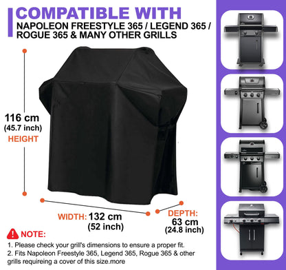 Grill Cover for Napoleon Freestyle 365, Legend & Rogue 365 Series – Premium Heavy-Duty Waterproof 600D Oxford – 132 × 63 × 116 cm, Universal-Fit