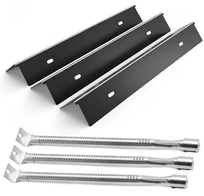 3-pack porcelain sear plates & 3-pack stainless burners replacing N305-0082 & N100-0044 for Napoleon 365 series gas grills.