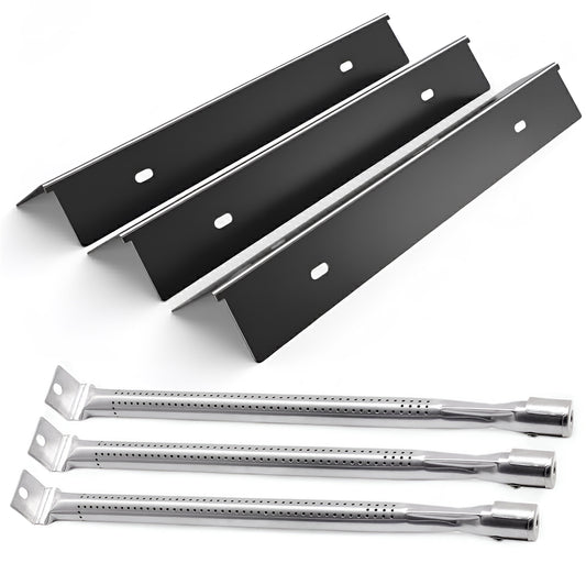 3-pack porcelain sear plates & 3-pack stainless burners replacing N305-0082 & N100-0044 for Napoleon 365 series gas grills.