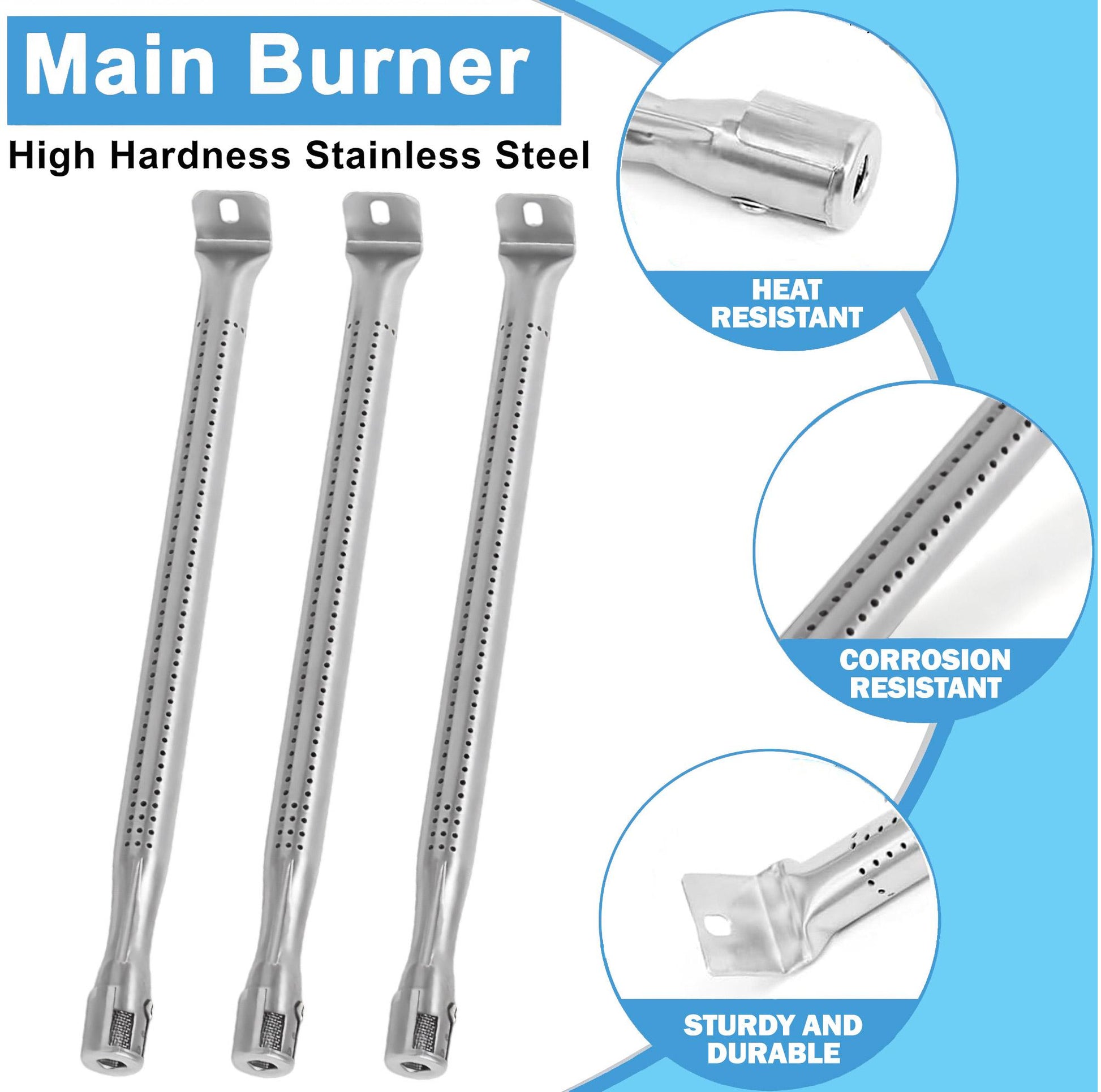 Main burners made from high-hardness stainless steel for Napoleon grills, highlighting features like heat resistance, corrosion resistance, and sturdy, durable construction.