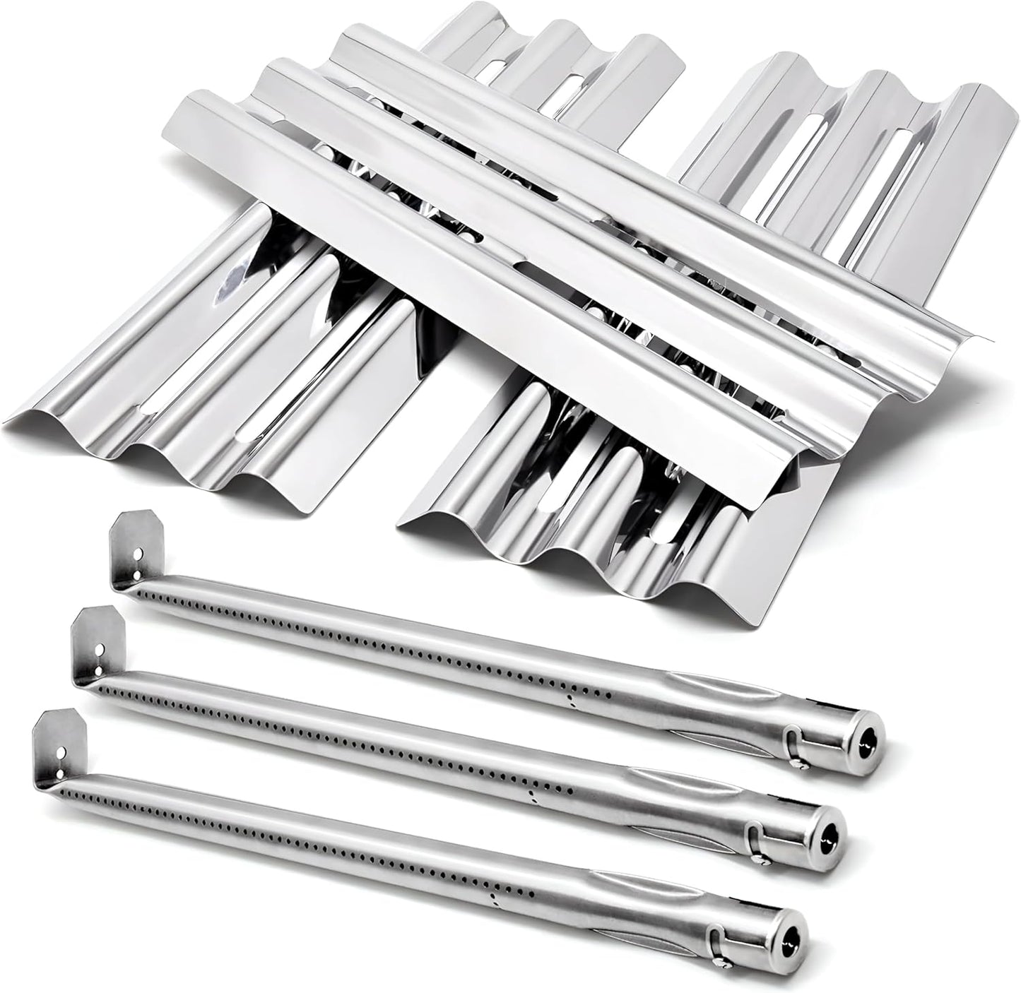 3-pack stainless steel sear plates & 3-pack burner tubes set for Napoleon LEX, Mirage & Legend 485 605 730 series gas grills.