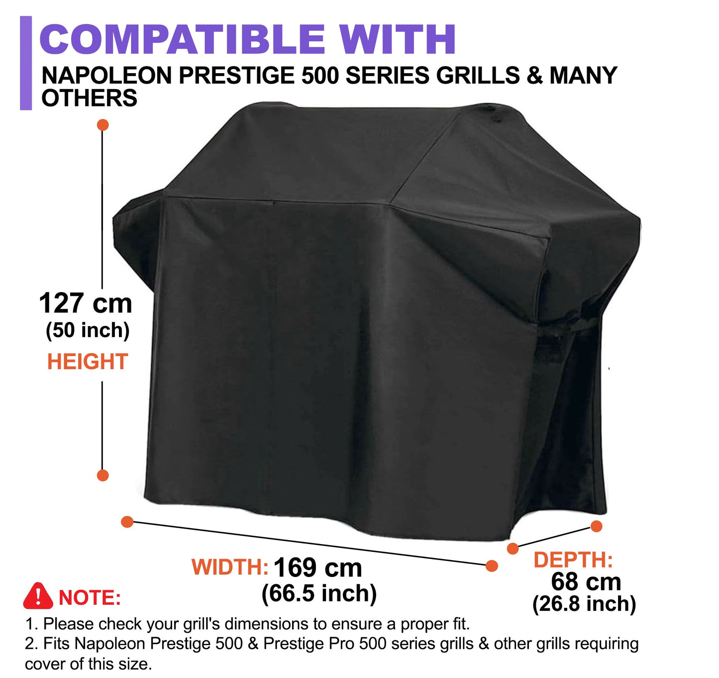 Grill Cover for Napoleon Prestige Pro 500 Series – Premium Heavy-Duty Waterproof 600D Oxford – 169 × 68 × 127 cm, Universal-Fit