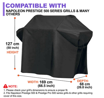 Grill Cover for Napoleon Prestige Pro 500 Series – Premium Heavy-Duty Waterproof 600D Oxford – 169 × 68 × 127 cm, Universal-Fit
