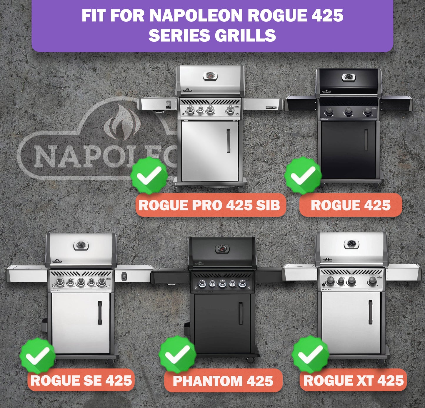 5-Pack Replacement Sear Plates for NAPOLEON Rogue 425 Series Grills (Fits PRO, XT, SE Models), Enameled Steel