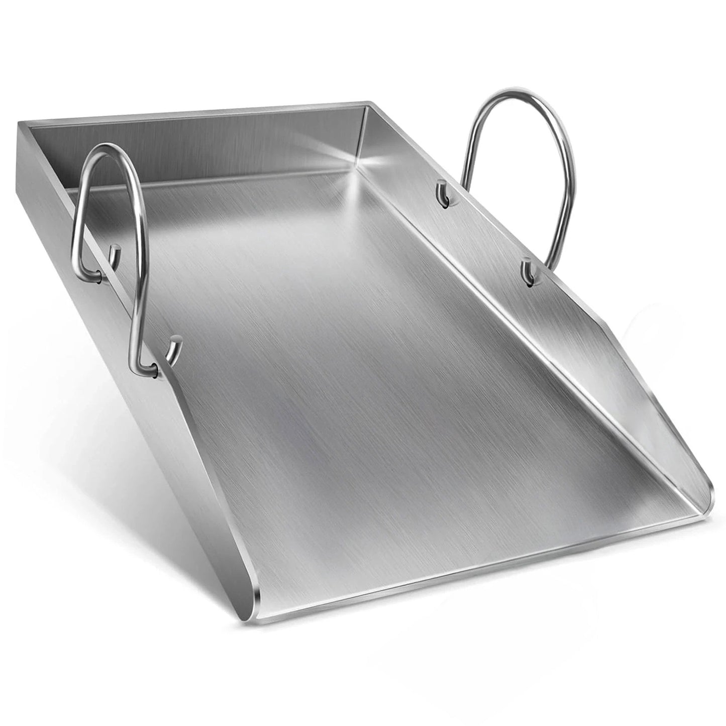 Universal 4 mm stainless steel BBQ griddle plate 40x30 cm with removable handles for gas & charcoal grills.