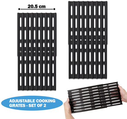 2-pack 20.5cm wide universal adjustable porcelain enameled steel grill grates expanding 31 to 48 cm for napoleon, biltema, kingstone and other BBQ grills.