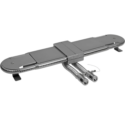 Universal dual control H-burner with flex tubes 38-56 cm replacing oblong bar burners for Brinkmann & Char-Broil grills.