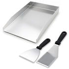 Edelstahl Plancha-Grillplatte 40 × 30 cm – Universelles Grillzubehör (2 mm Edelstahl 430) inkl. 2 Grillwendern