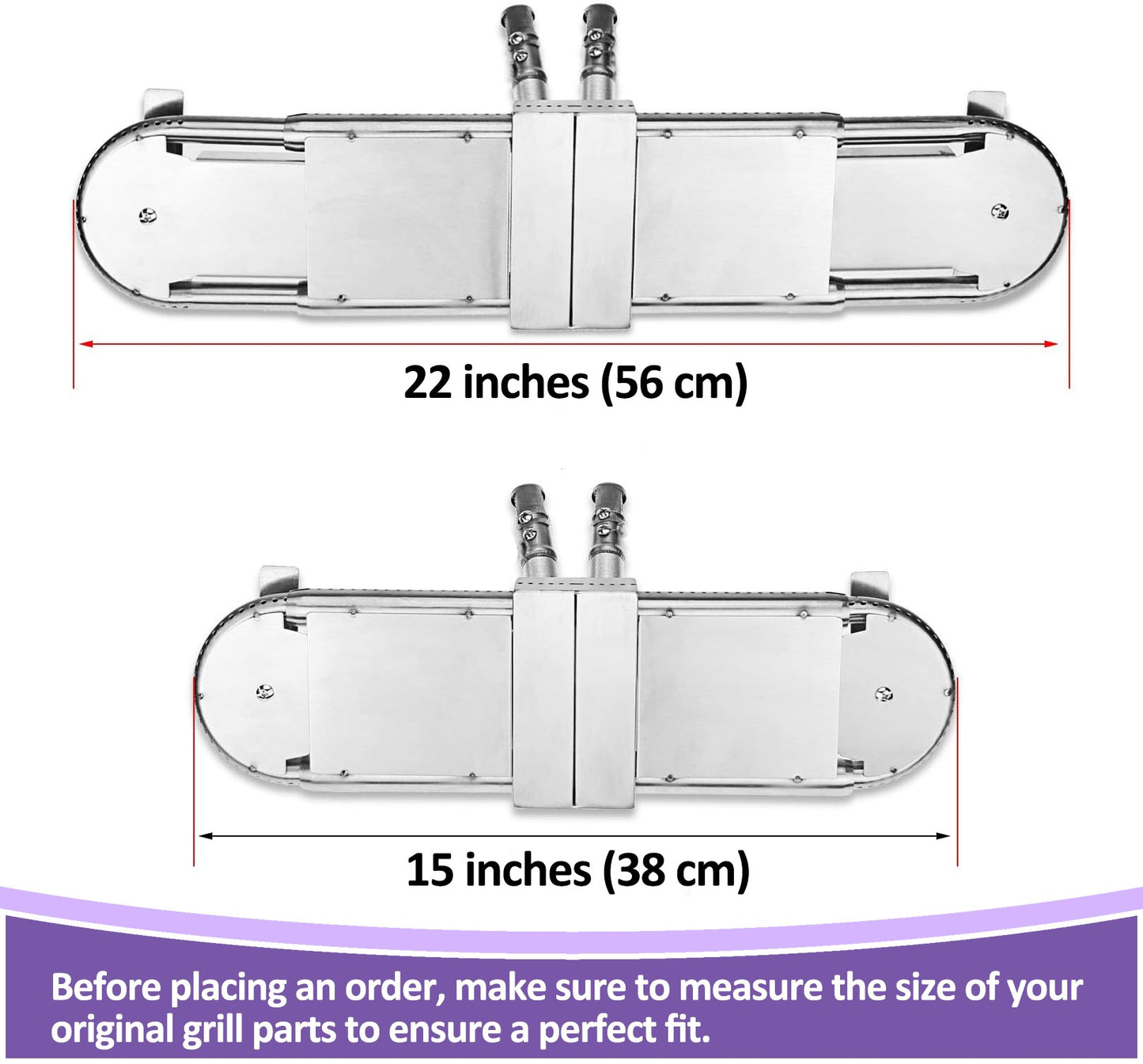 Adjustable Universal Replacement BBQ Grill Oblong Tube Burner Extends from 38 cm to 56 cm