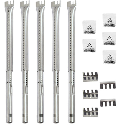 Set of 5 Adjustable Length BBQ Gas Grill Parts Replacement Stainless Steel Tube Burners (1/2 inch diameter) for Gas Grill Models from Charbroil, Nexgrill and most other manufacturers