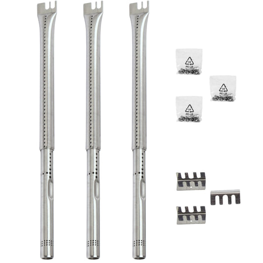 Set of 3 Adjustable Length BBQ Gas Grill Parts Replacement Stainless Steel Tube Burners (1/2 inch diameter) for Gas Grill Models from Charbroil, Nexgrill and most other manufacturers