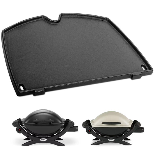 Cast iron griddle plate replacing Weber 6558 for Q100, Q120, Q140, Q1000, Q1200, Q1400 gas grills.