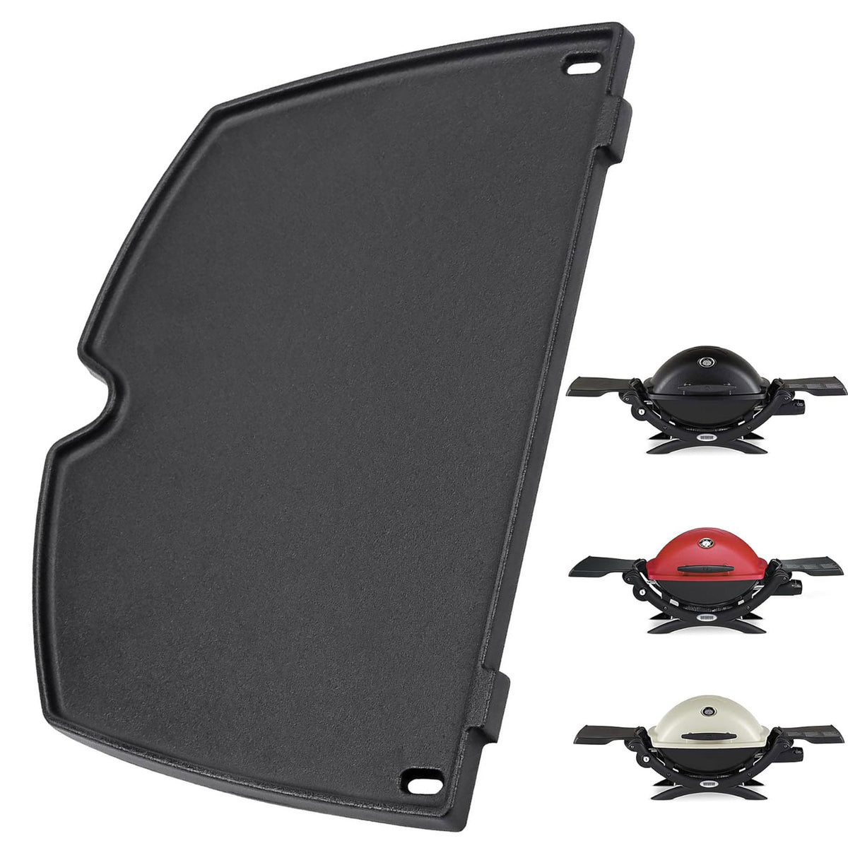 Cast iron griddle plate replacing Weber 6559 for Q200, Q220, Q240, Q2000, Q2200, Q2400 gas grills.
