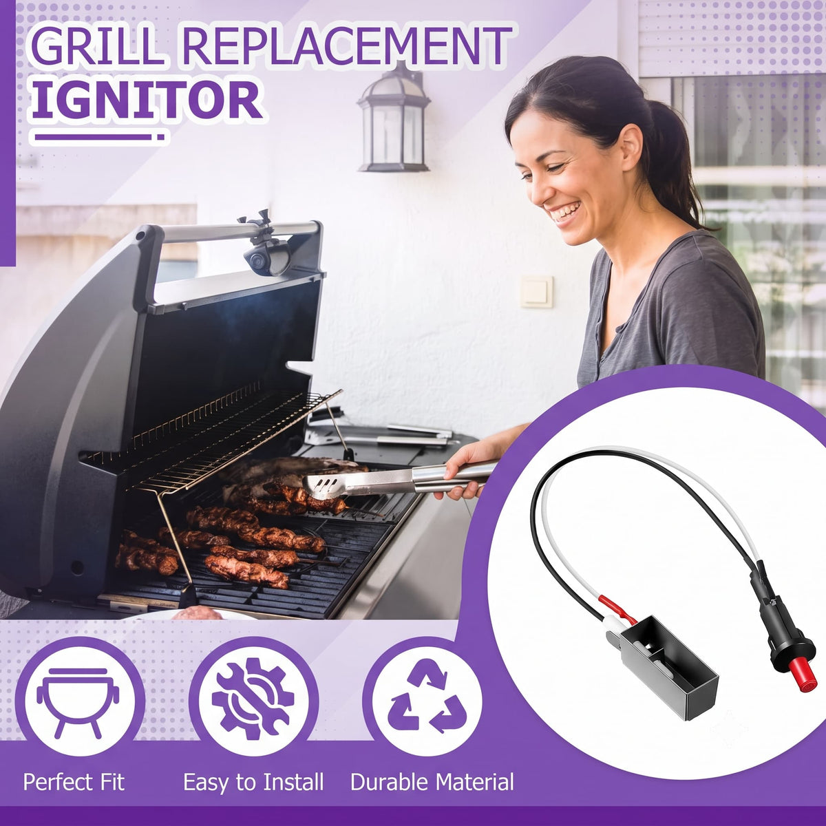 Grill Igniter Replacement Kit for Weber 7510 – Fits Genesis Silver, Gold, Platinum & Spirit 200/300 Series Gas Grills with Side Controls