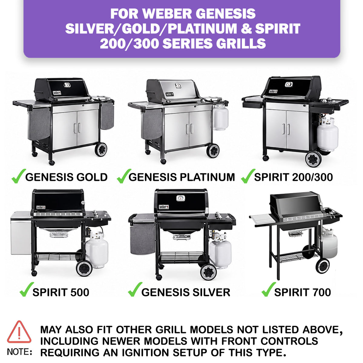 Grill Igniter Replacement Kit for Weber 7510 – Fits Genesis Silver, Gold, Platinum & Spirit 200/300 Series Gas Grills with Side Controls